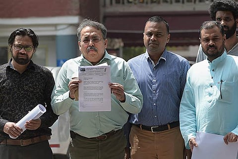 IUML national secretary Khorrum Anis Omer (2nd L) after filing a complaint against BJP at ECI