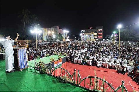 DMK president MK Stalin addressing a rally in Nagercoil on Monday