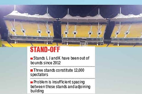 Three empty stands at MA Chidambaram Stadium