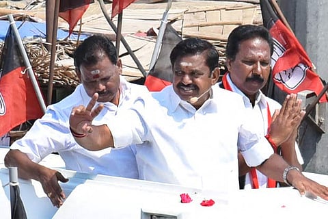 Chief Minister Edappadi K Palaniswami campaigning at Mannachanallur in Tiruchy on Wednesday