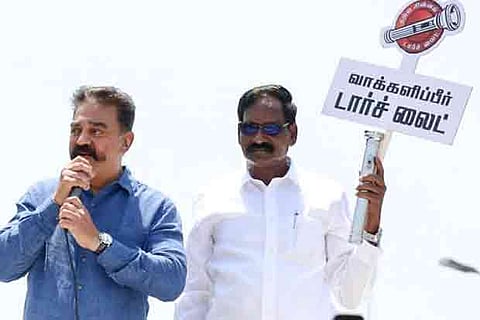 Makkal Needhi Maiam (MNM) founder-president Kamal Haasan canvasses for party candidate  in Otteri on Sunday
