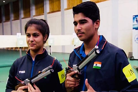 Gold medallists Manu Bhaker (left) and Saurabh Chaudhary