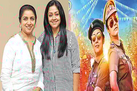 Jyotika, Revathi at 2D Entertainment office; A still from Jackpot