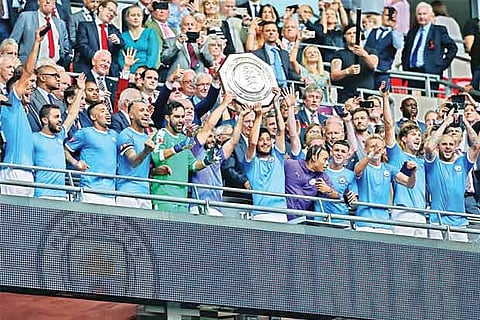 Manchester City (in picture) defeated Liverpool on penalties to win the Community Shield on Sunday