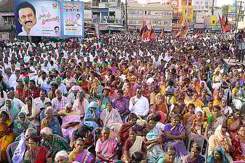 A section of people attending an election campaign in Vellore