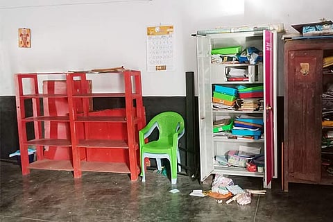 One of the classrooms from which  polling security materials were stolen at a Panchayat Union Primary School