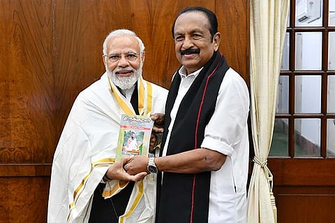 MDMK general secretary Vaiko meeting Prime Minister Narendra Modi at PMO on Monday