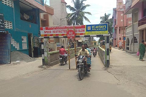 Vehicles coming out of the pedestrian subway