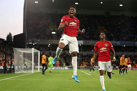 Manchester United?s Anthony Martial is jubilant after putting his team ahead against Wolverhampton Wanderers