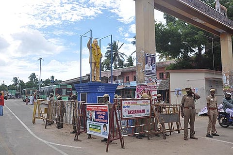 The new Ambedkar statue that was installed at the same spot near Vedaranyam bus stand by the police on Monday