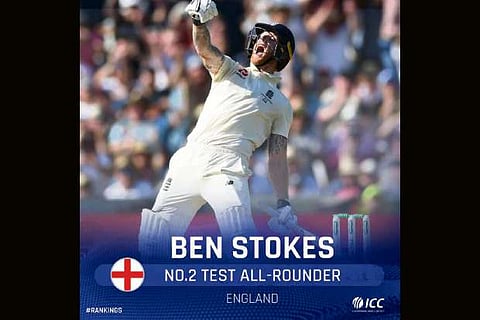 Ashes heroics sees Stokes move to 2nd in all-rounders' ranking