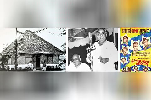 The screenplay of Or Iravu was written here; AV Meiyappan and CN Annadurai; a poster of Or Iravu
