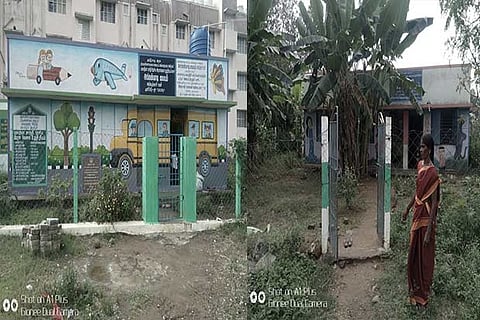 Tribal primary school with a newly painted bus on its walls; Jawadhu hills in Tiruvannamalai hills