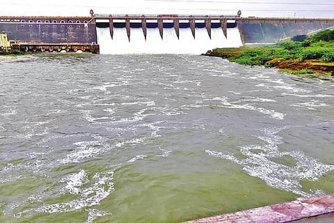 Heavy discharge being made from Bhavani Sagar dam as it reached full storage level again on Monday