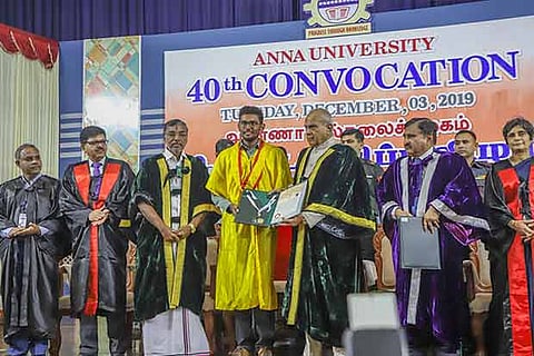 Governor Banwarilal Purohit presents degree to a gold medal winner