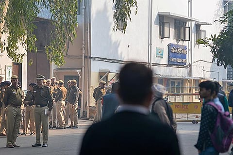 Police outside the Safdarjung Hospital mortuary during post-mortem of the Unnao rape case victim