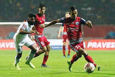 Jamshedpur winger Isaac Vanmalsawma (right) struck a controversial leveller against Chennaiyin FC in ISL