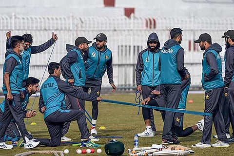 Pakistan players during a training session on the eve of the first Test against Sri Lanka