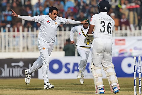 Mohammad Abbas celebrates after dismissing Dinesh Chandimal