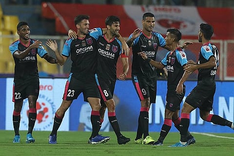 Odisha FC players are ecstatic after defeating Hyderabad