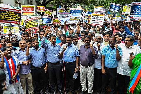 VCK leaders, led by Thol Thirumavalavan, holding a protest against the Citizenship Amendment Act in Chennai