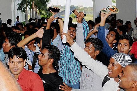 Protest by Urdu varsity students-Photo courtesy PTI
