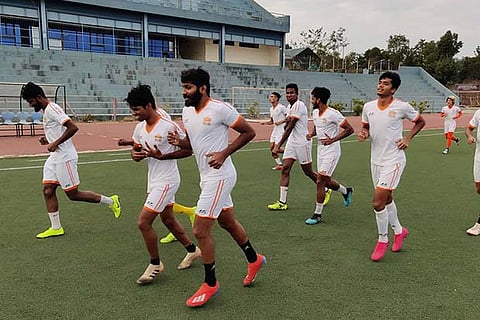 Chennai City FC players go through the paces ahead of the I-League clash against Aizawl