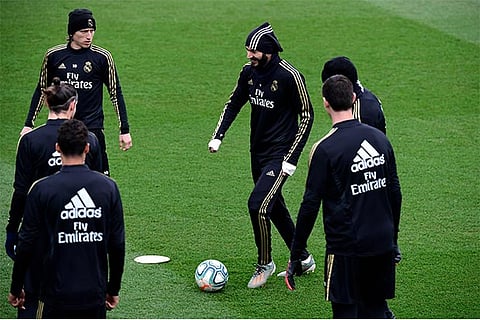 Real Madrid players during a training session on Tuesday