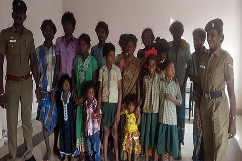 The rescued bonded labourers, hailing from Villupuram and Cuddalore, in Erode on Friday