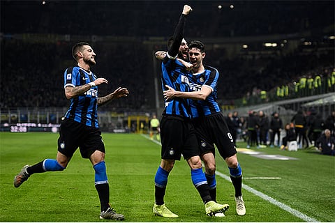 Roberto Gagliardini (centre) struck Inter Milan?s second goal against Genoa