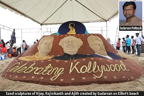 Sand artist pays tribute to Kollywood on Elliot’s beach