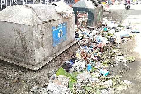 Waste strewn on the road as garbage bins remain locked in Tambaram