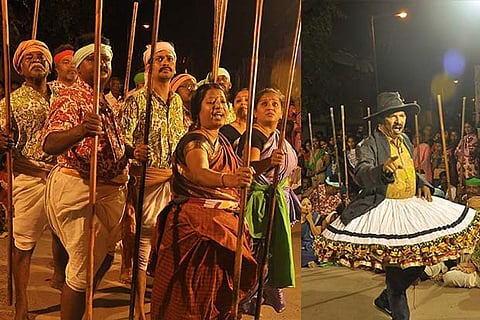 Stills from street plays held by Chennai Kalai Kuzhu