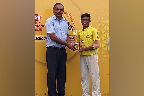 Sri Ramakrishna?s Harjith (right) receives the Man of the Match award