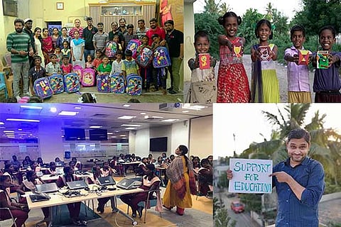 Team Everest volunteers with children from govt schools; digital literacy programme by the NGO; Karthee Vidya