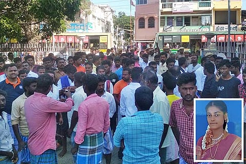 Relatives of the deceased woman protest near the Ramanad GH on Saturday seeking action against the doctor