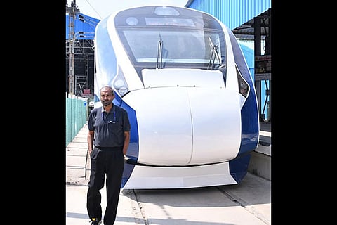 Retired General Manager of Integral Coach Factory Sudhanshu Mani with Train 18