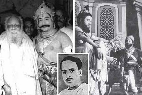 (L-R) Periyar with Sivaji; latter playing the character of Chhatrapati Shivaji (inset) CN Annadurai