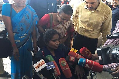 Sumathi Kannan speaks to reporters on Thursday