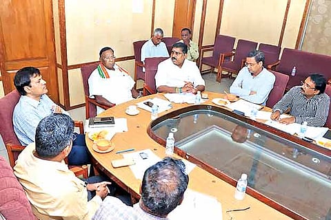 Puducherry Chief Minister V Narayanasamy, Ministers and officials at the Cabinet meeting