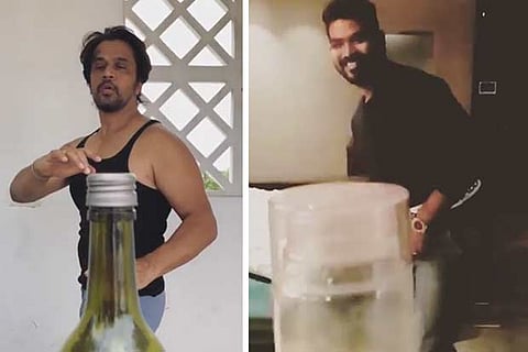 Actor Arjun Sarja and director Vignesh Shivan taking part in the challenge