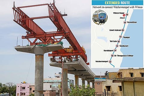 The Metro Phase I extension works being carried out at Tondiarpet on Sunday