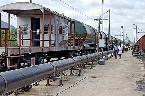 The 50-wagon tanker train which arrived at Jolarpet from Jodhpur on Tuesday