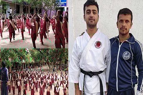 Pritivi training students at one of the gov schools in Chennai; Pritivi Chhabria with his master, Kannan