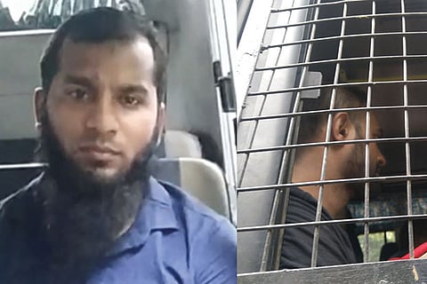 Hassan Ali and Harish Mohamed being escorted by the police on Sunday