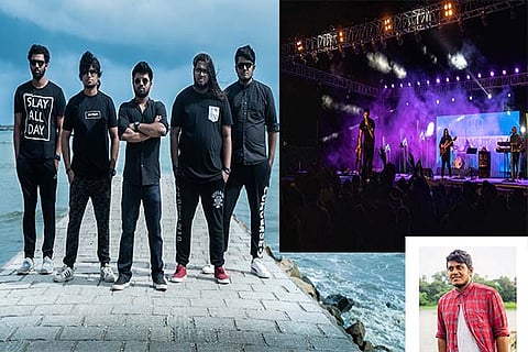 Members of the band,Madras Mail; During one of the performances; Tom Varghese, Member of the band