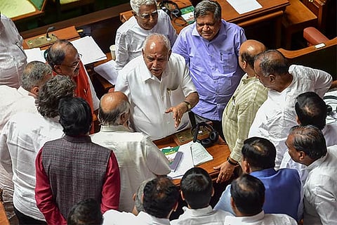 Karnataka BJP legislators stage protest sleep in Assembly