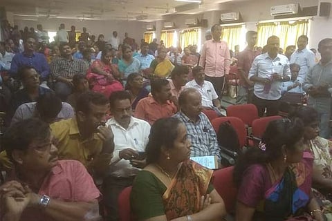 Delegates attend the public hearing in Tiruchy on Friday
