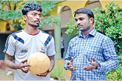 R Aravind (left) with his coach Noor Basha