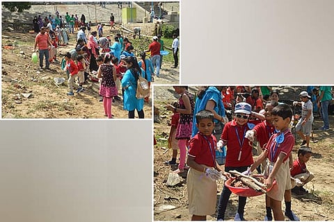 Students from My School Global taking part in pond cleaning initiative